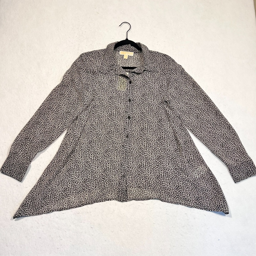 Michael‎ Kors Top Blouse Button Up Leopard Print Sheer Chiffon Size Large